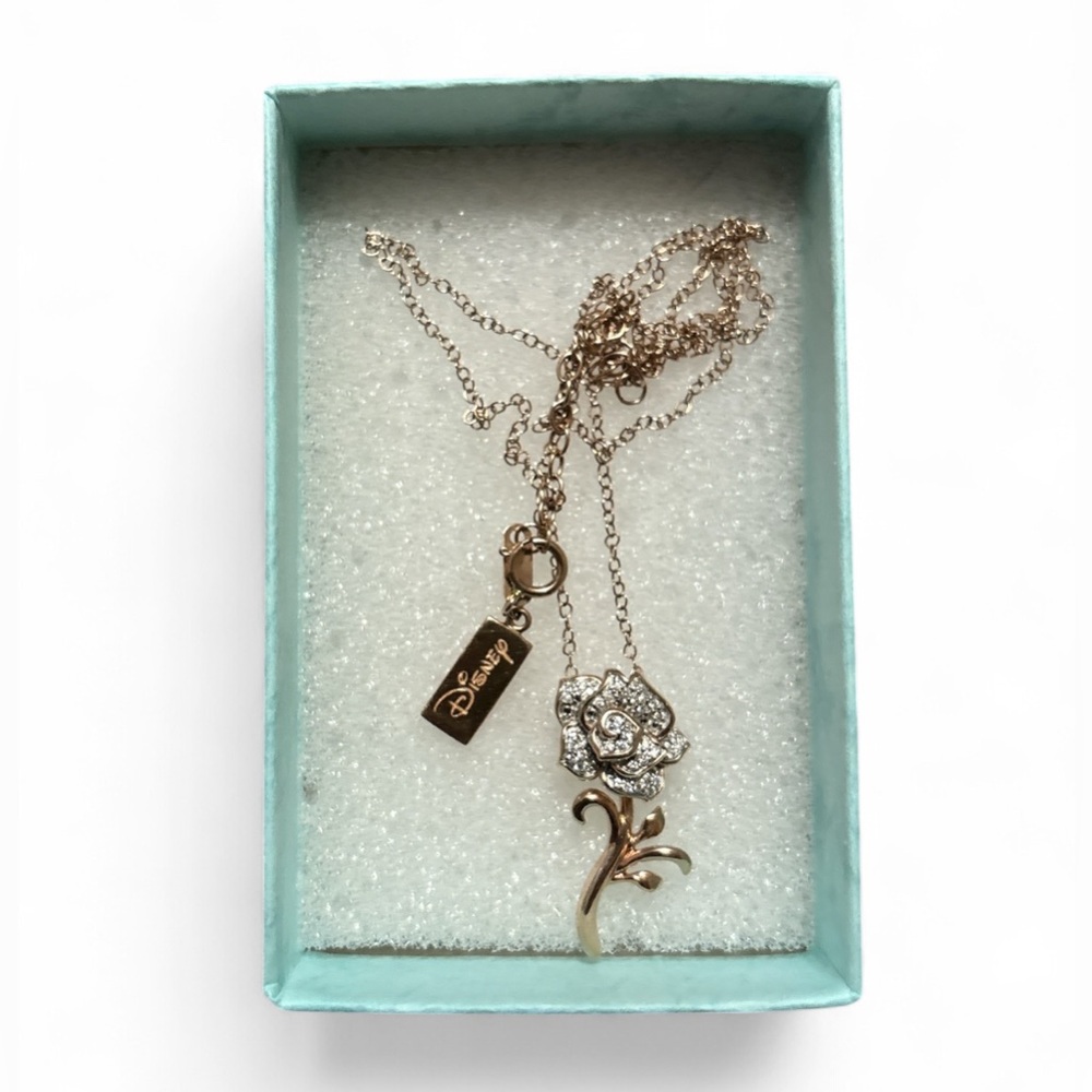 10k Gold Disney Enchanted Belle Necklace With .10 CWT Diamonds - Picture 2 of 5